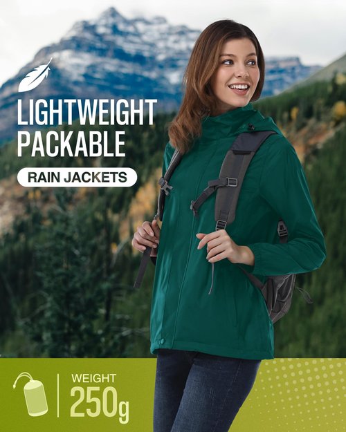 33,000ft Women's Rain Jacket Waterproof Lightweight Packable Raincoat with Hood for Golf Hiking Travel Windbreaker