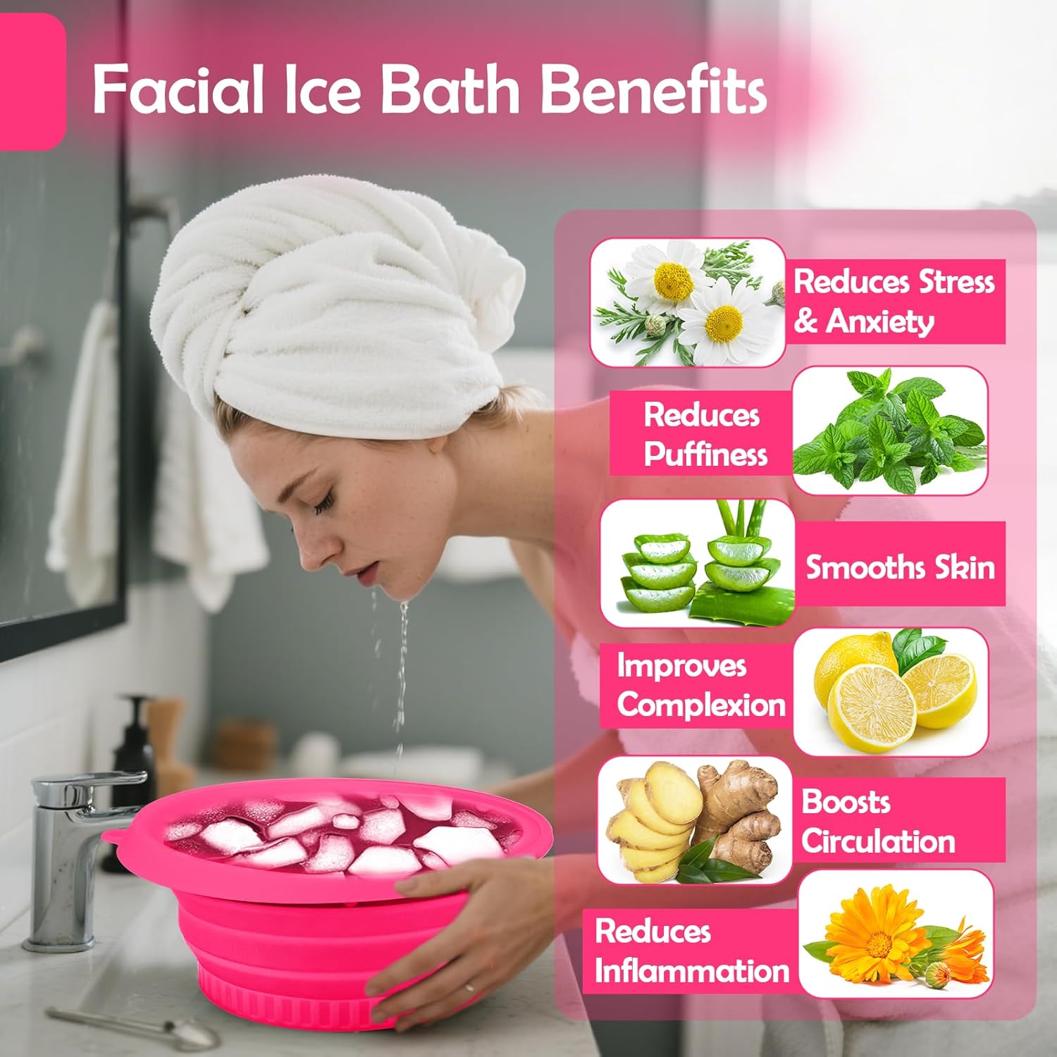 XANGNIER Face Bowl - Collapsible Silicone Ice Bath for Cold Plunge Therapy & Skin Tightening | Black Spa Tool