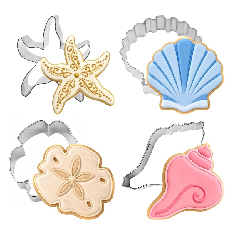 4-Piece Summer Seashell Cookie Cutter Set – Starfish, Sand Dollar, Shell, Conch