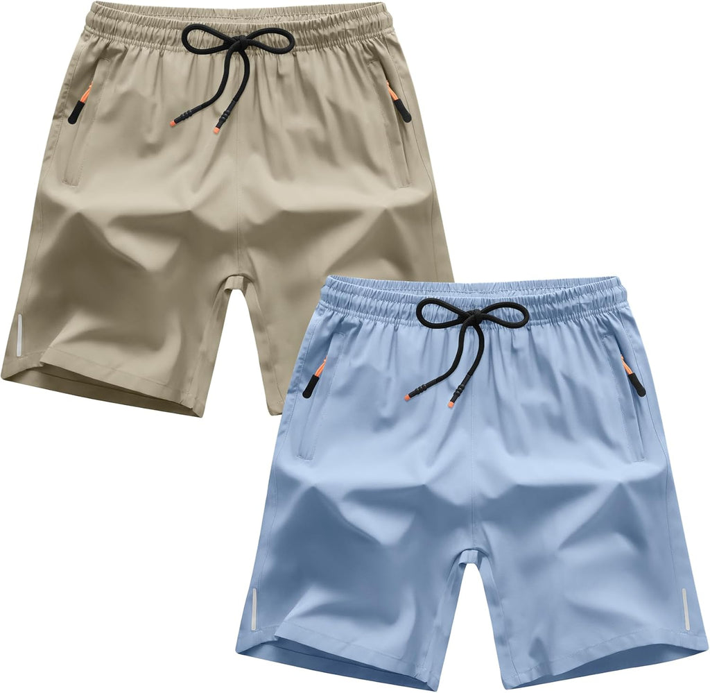 Skiennix Boys Athletic Running Shorts - Quick Dry Fabric with Zipper Pockets | Comfortable Fit