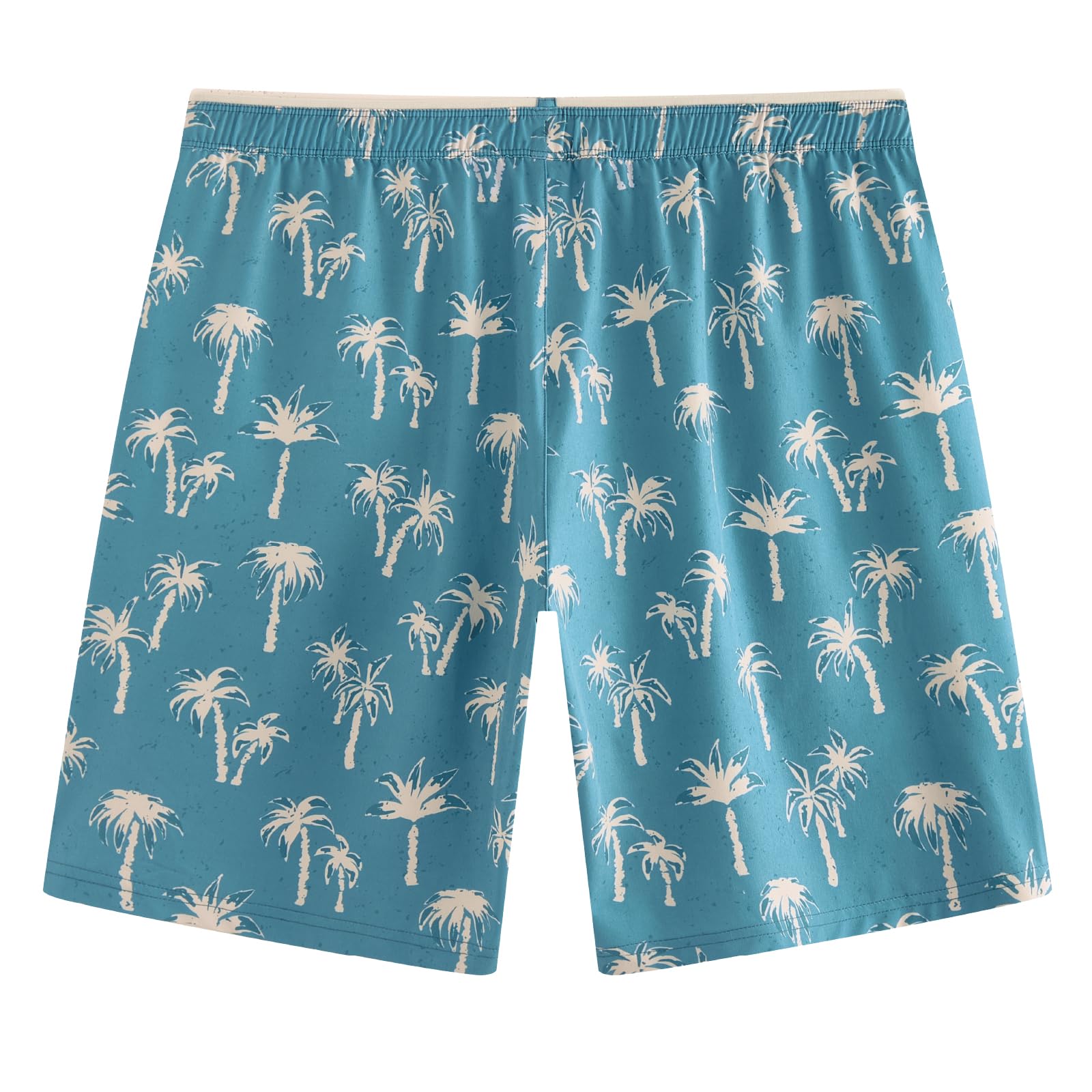 maamgic Mens Swim Trunks 9" with Zipper Pockets, Quick Dry Board Shorts, 4-Way Stretch Compression Lined Bathing Suits, Effortless Flex for Beach, Vacation, Cruise Coconut Tree Gradient Blue Large