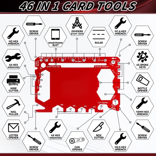 Cholemy 12 Pcs Credit Card Wallet Multitool 46 in 1 Metal Stainless Steel Survival Pocket Tool Multipurpose Bottle Opener Bulk for Men Christmas Stocking Stuffer Gift(Black, Red, Gold,Classic Style)