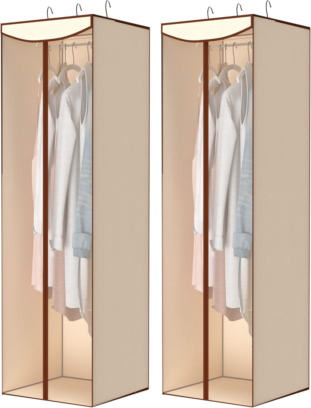 Storage Maniac Hanging Garment Bag - 2-Pack Long Dress & Suit Covers with Clear Window | Beige