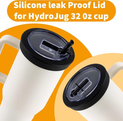 HydroJug Silicone Flip Straw Lid Replacement - Fits 32 oz Traveler Cup & Hydro Flask Tumblers - Black, Pack of 2
