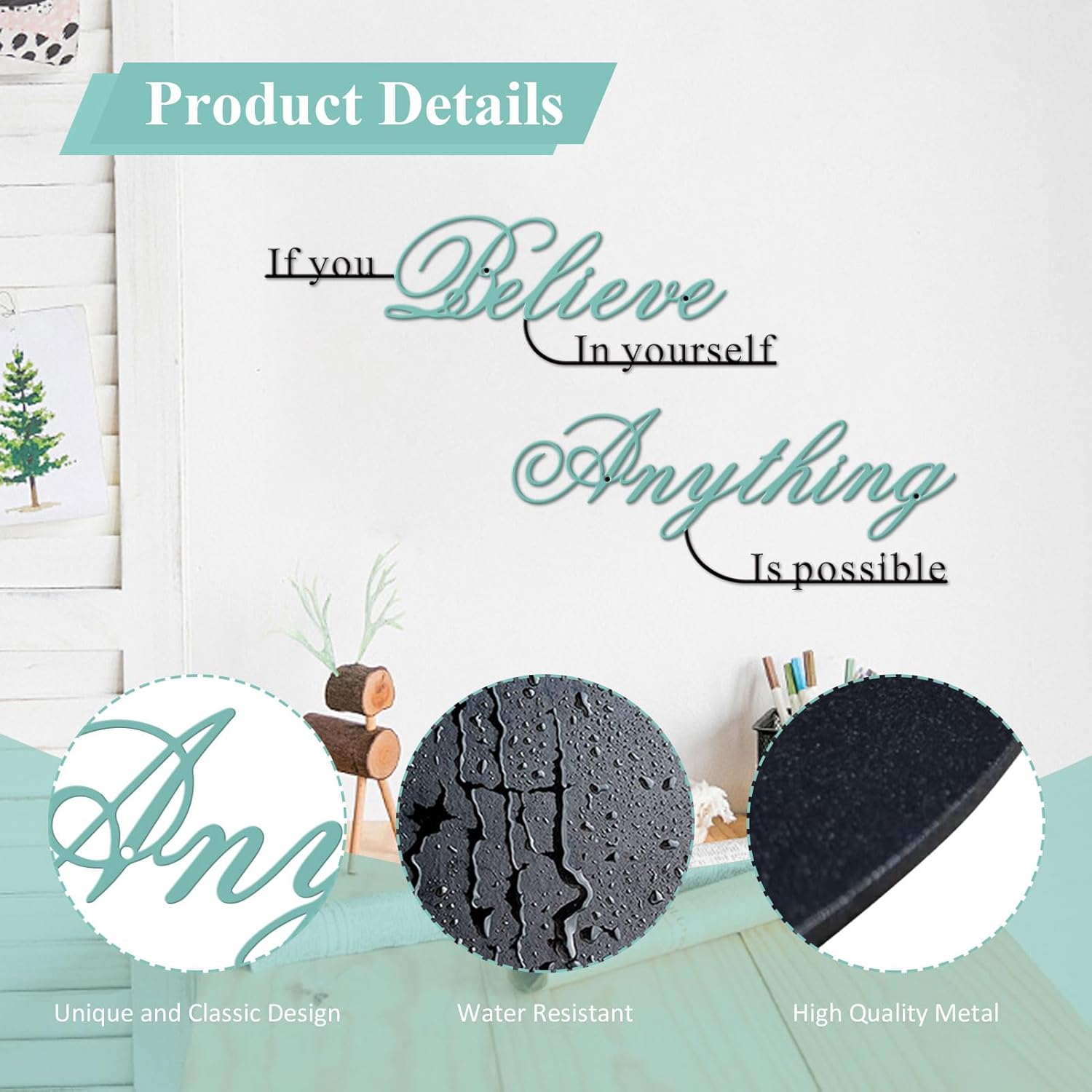 Resama Wall Art Decor - Inspirational Metal Quotes | "Believe in Yourself" | 2 Pcs Colorful Design
