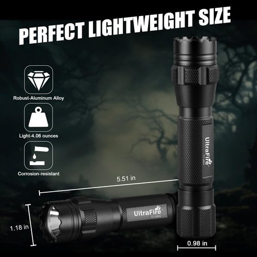 ULTRAFIRE Tactical Red Flashlight, 620nm-630nm High Purity Red LED Hunting Light,Super Bright 218 Yards Long Range Single Mode for Night Observation & Coyote Predator (T1 Ultra-R)