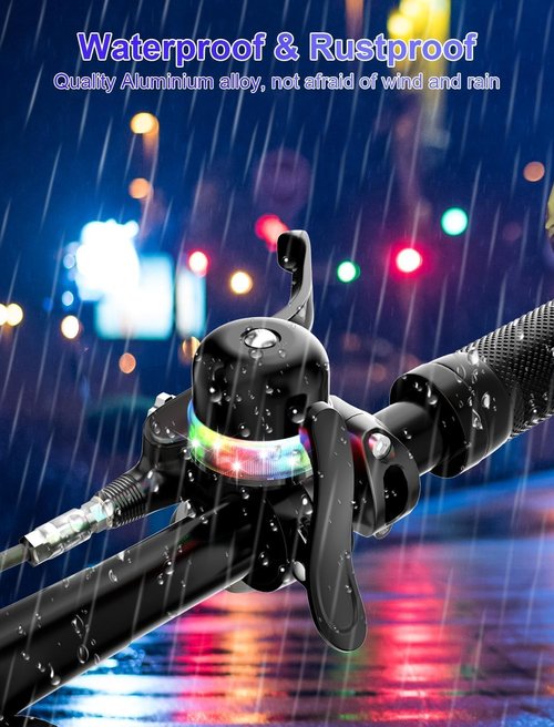 Bike Bell for Kids & Adults, Light up Bike Accessories Adjustable with Ferrules Fit for 0.74-1.25in(19-31.8mm) Bicycle Handlebars, Aluminum Made & Crisp Sound for Mountain Dirt Road Bike Ebike(Black)