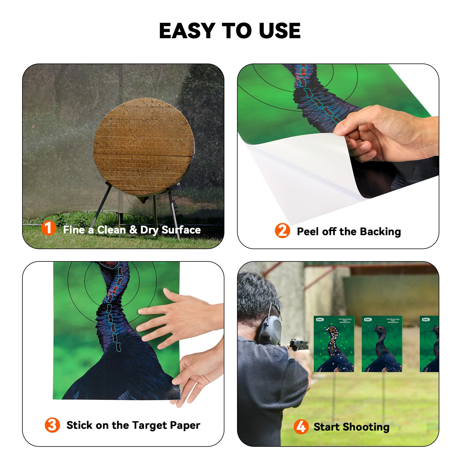 GearOZ Turkey Targets for Shotgun Patterning, 15PCS 12”x17” Splatter Target Stickers for Turkey Shooting Practice, Pre-Game Realistic Animal Target Self-Adhesive Reactive Paper Stickers for Practice
