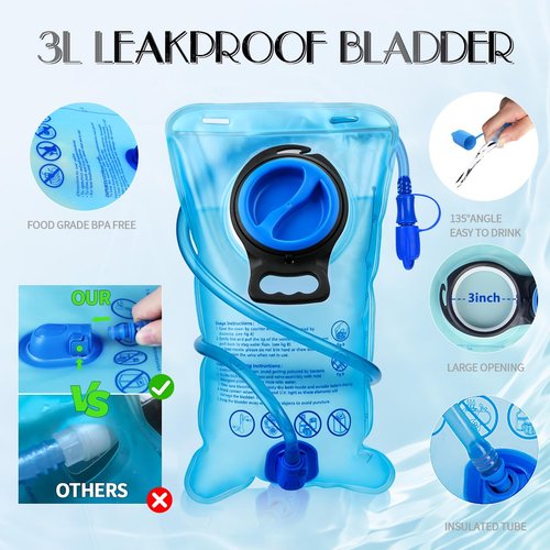 CITCAR Hydration Pack, Water Backpack with 3L Hydration Bladder Lightweight Insulation, Festival Essential, Rave Hydration Backpack, Hydropack Backpack for Rave, Hiking, Biking, Festival Gear