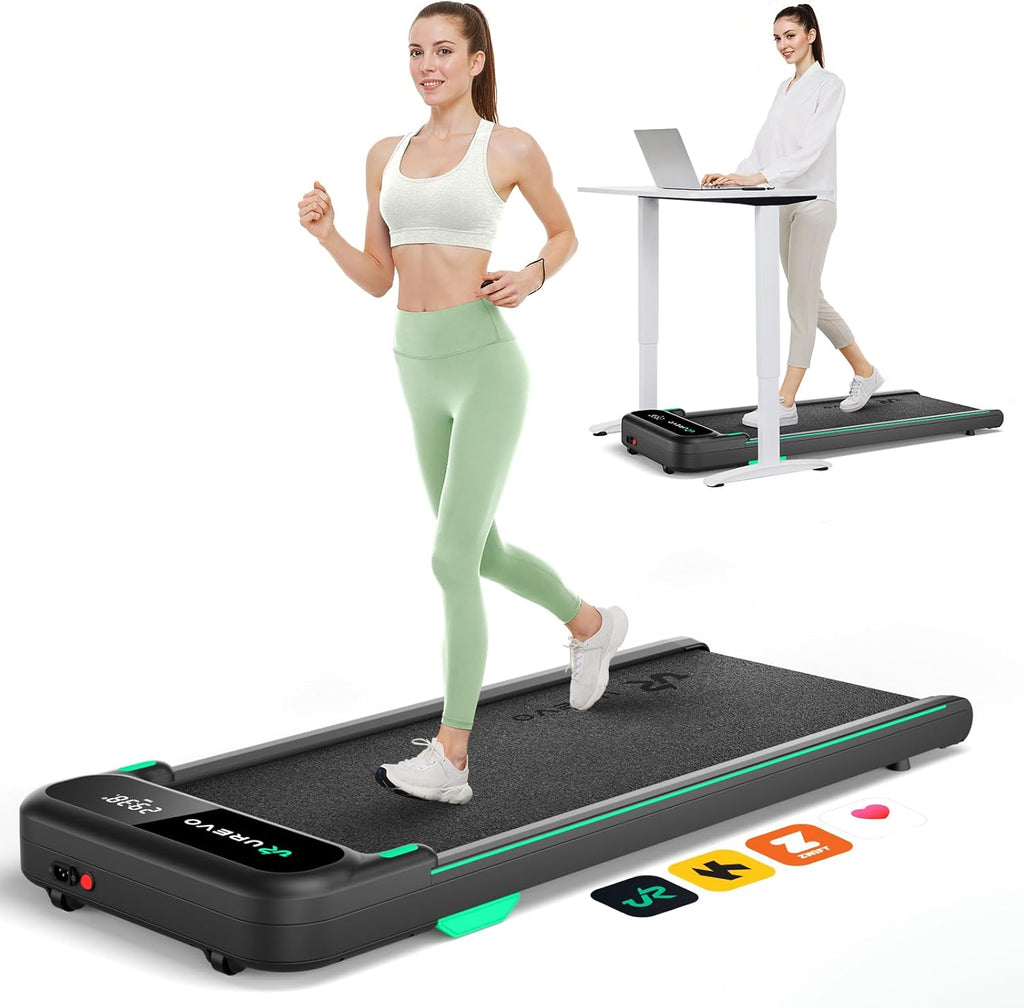 UREVO Smart Walking Pad - Quiet Under Desk Treadmill with APP & Remote | Portable Shock-Absorbing Design for Home Office Fitness