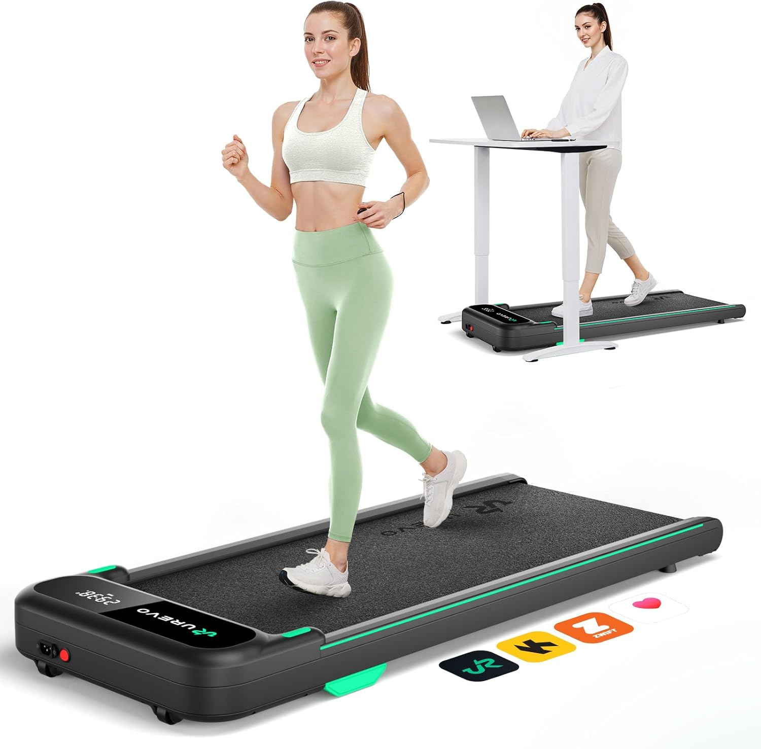 UREVO Smart Walking Pad - Quiet Under Desk Treadmill with APP & Remote | Portable Shock-Absorbing Design for Home Office Fitness