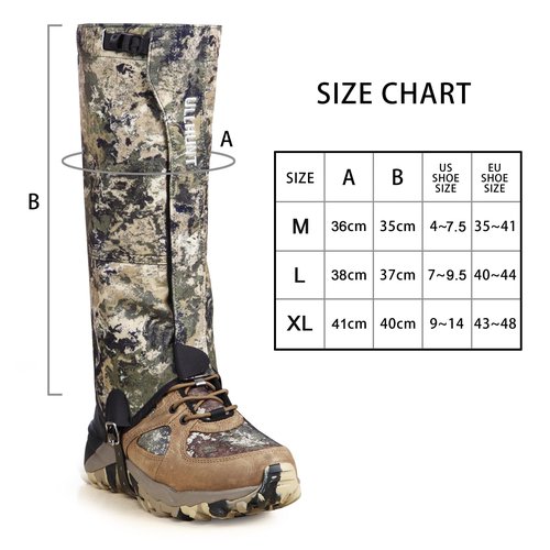 QOGIR Hunting Gaiters Boot Gaiters: Durable Leg Gaiters for Hunting, Waterproof Hiking Gaiters with Upgraded Rubber Foot Strap, Adjustable Snow Boot Gaiters for Hiking, Hunting, and More