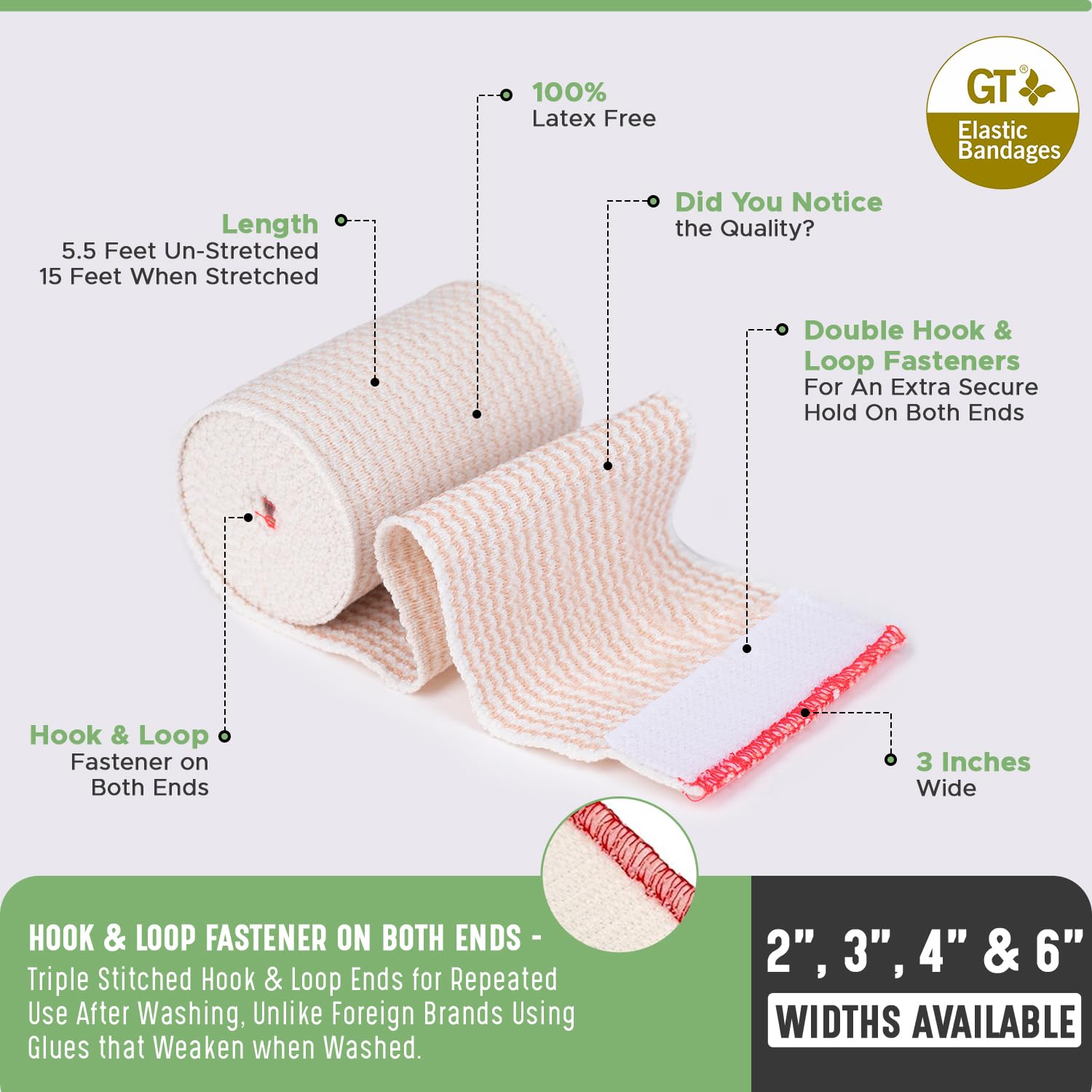 Premium Elastic Bandage Wrap - Latex-Free Hypoallergenic Compression Roll | 3-Inch, 2-Pack for Waist, Legs, Elbow & Knee