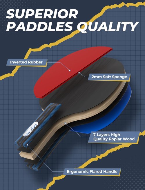 Glymnis Ping Pong Paddles Set - Premium Table Tennis Rackets with Balls & Storage Case | Indoor/Outdoor Use