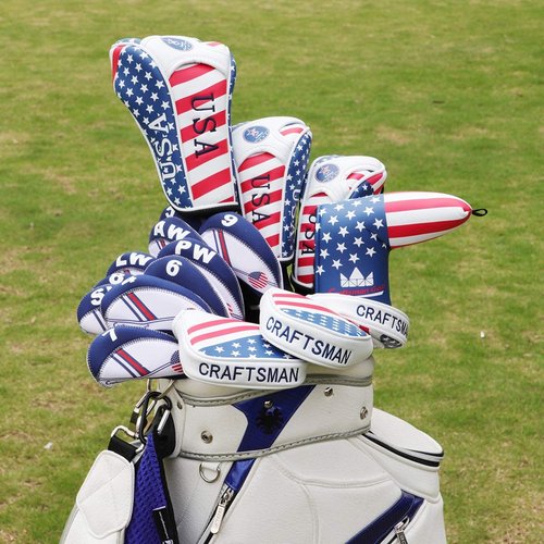 Craftsman Golf USA Flag 10Pcs Neoprene Golf Club Iron Head Cover + Mallet Putter Cover