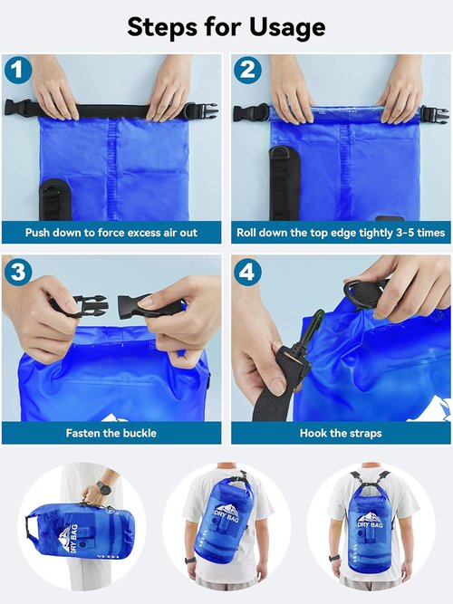 HEETA Waterproof Dry Bag - Lightweight Roll Top Storage Backpack with Phone Case | 5L/10L/20L/30L/40L Options for Travel & Outdoor Activities