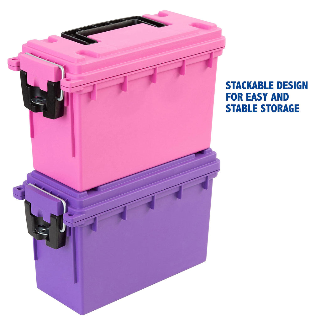 Sheffield 12631 Ammo Storage Box, Stackable .30 Cal Field Boxes, Water and Dust Resistant, Lockable Storage Box with Handle, Secures Hunting Gear, Supplies, and Bullets, Made in USA, Pink, 1-Pack