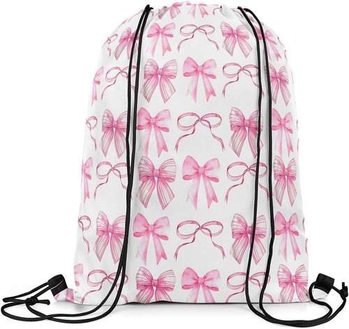 Jejeloiu Cute Bow Drawstring Backpack - Waterproof Kawaii Gym Bag | 13"x15.7" Cherry Fruit Design