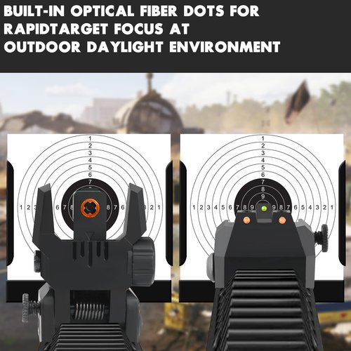 TPRCOL Flip Up Sight Front and Rear Flip Lightweight Sights,with Green Red Fiber Optics Dots, Mounted on Any Picatinny Rail (Fiber Optics Black)