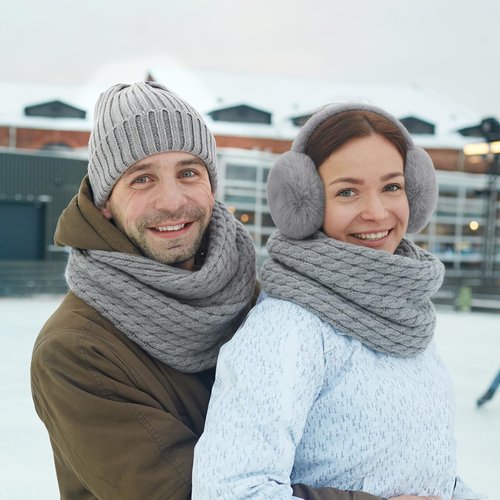 Geyoga 6 Pcs Winter Warm Set for Women Warm Beanies Hats Touchscreen Gloves Long Scarf Ear Muffs Socks Winter Gifts for Women(Gray,Minimalist)