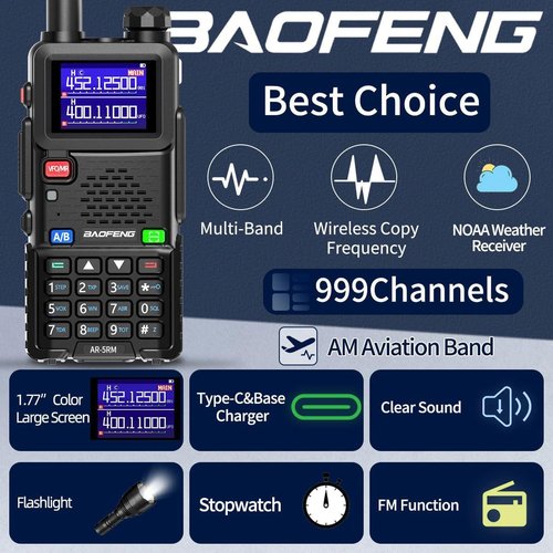 Baofeng AR-5RM Ham Radio | Long Range 10W Rechargeable Two-Way Radio with NOAA & USB-C Charging | 2 Pack
