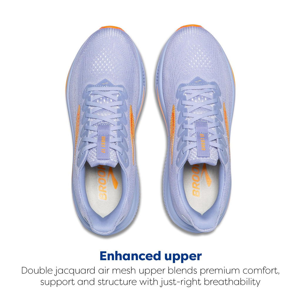 Brooks Women’s Ghost 17 Neutral Running Shoe - Blue Heron/White/Orange - 6 Medium
