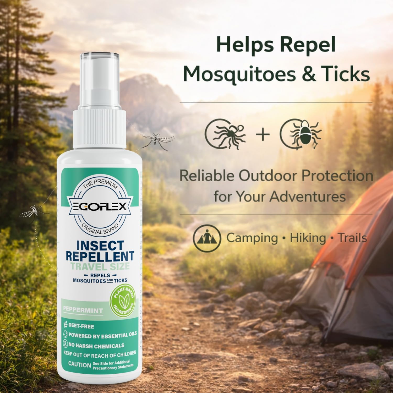 Skiennix Mosquito Repellent Spray - DEET-Free Travel Size Bug Spray | Natural Essential Oils, Peppermint Scent - 3 Fl Oz (3-Pack)
