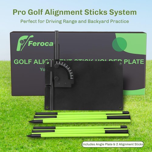 Feroca Upgraded Golf Alignment Stick Holder with Anti-Tip Base, Golf Swing Plane Trainer Enhanced Stability with Front Iron Weighs, Golf Training Aid Fix Slices & Putting