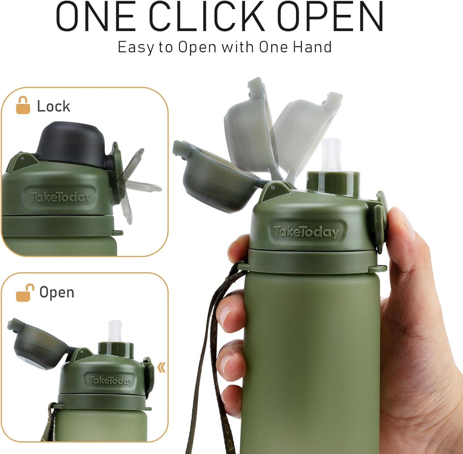 TakeToday Collapsible Water Bottle - 21oz Foldable Platinum Silicone with Straw & Carry Strap | BPA-Free, Leak-Resistant