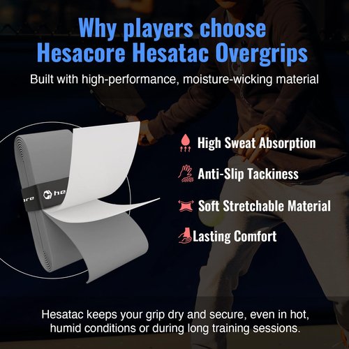 Hesacore Hesatac Overgrip Tape – 12 Pack – Black – for Pickleball, Padel & Tennis – Sweat Absorbing, Soft, Anti-Slip, Stretchable Overgrip