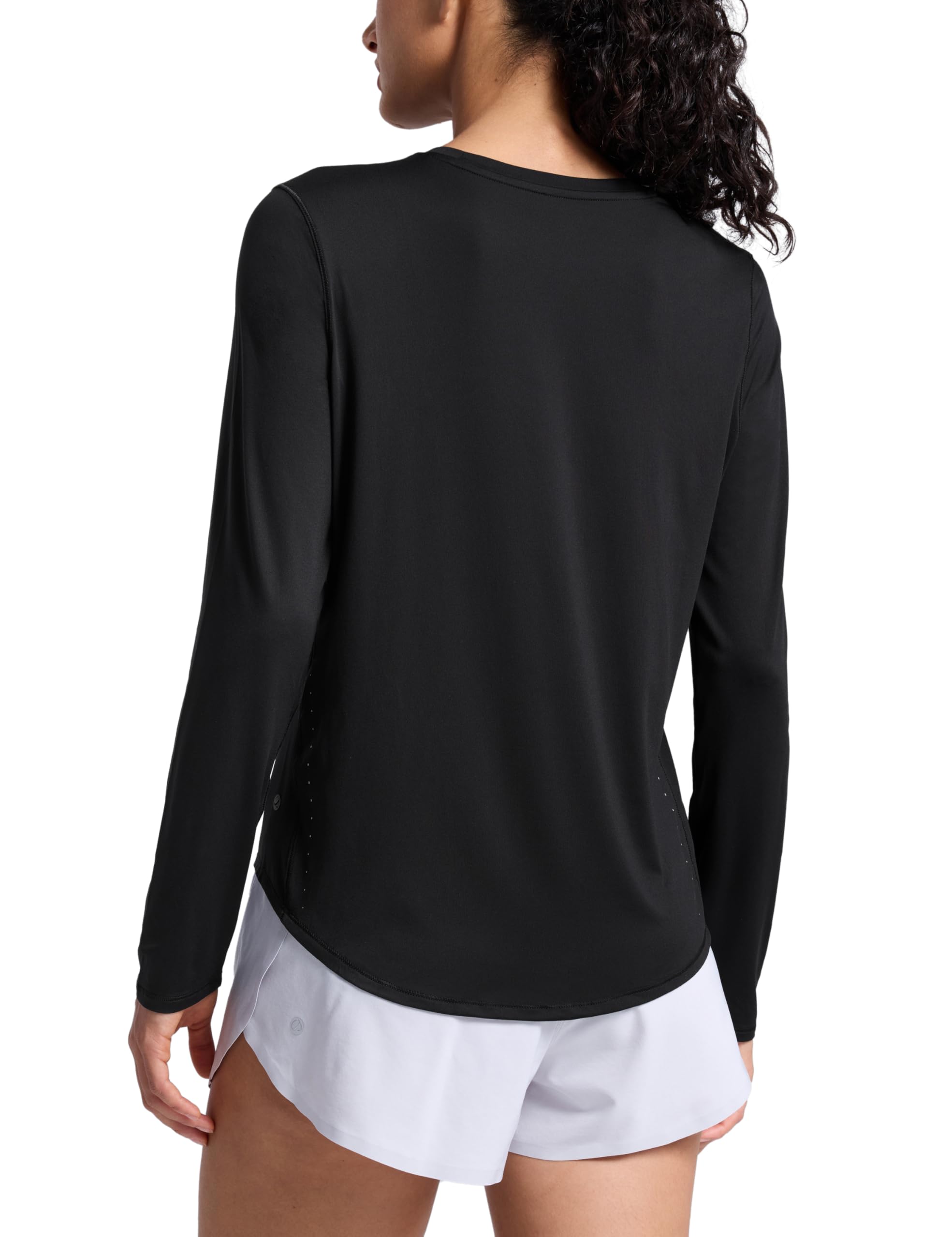 CRZ YOGA Lightweight Workout Long Sleeve Shirts for Women - Gym Running Fall Athletic Training T-Shirts High Neck Tops Black Medium