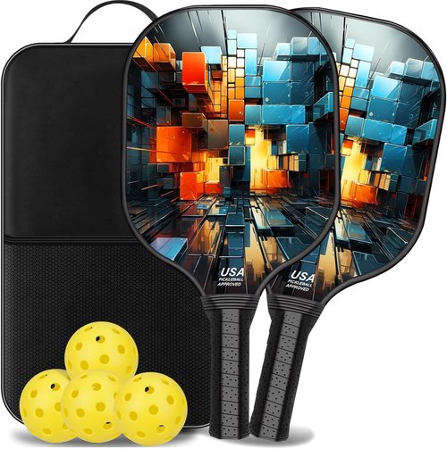 Pickleball Paddles Set of 2 Carbon Fiber USAPA Approved Pickle Ball Paddle Outdoor Indoor Rackets 4 Pickleballs Racquet Gifts Racket Equipment Accessories for Beginners Intermediate Pro Players