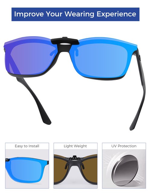 HILEEN Polarized Clip-on Sunglasses for Ray-Ban RB7047 54mm for Men Women UV Protection-Ice Blue