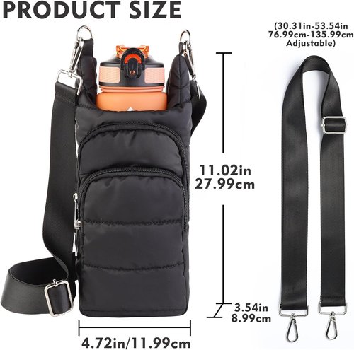 Dealkion Water Bottle Holder - Quilted Puffer Sling Purse Carrier Bag for Women