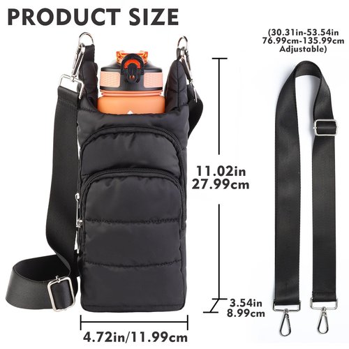 Dealkion Water Bottle Holder with Strap Water Bottle Carrier Bag with Strap Quilted Puffer Hydrobag Sling Purse Crossbody Bags for Women Walking Hiking Cycling
