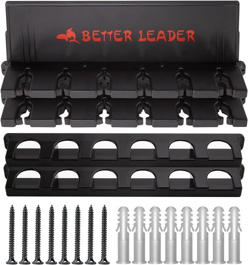 **BETTER LEADER Vertical Fishing Rod Holder - Wall Mount Rack Holds Up to 12 Rods | Fits Rods 3-19mm**
