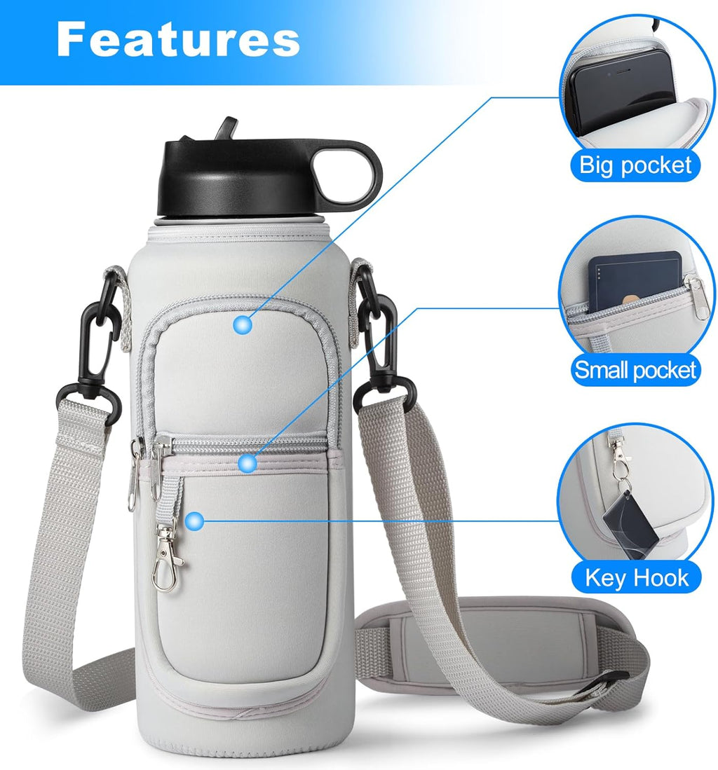 Regine Switzerland Water Bottle Holder - Strap Carrier Sling Bag with Phone Pocket for Hydroflask 32oz/40oz