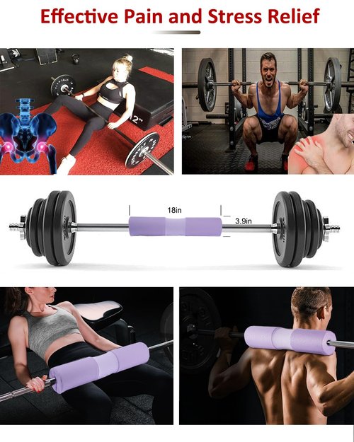 Barbell Squat Pad Nylon Padding AntiSlip- Thick Foam Barbell Pad for Squats Cushion, Lunges&Bar Padding for Hip Thrusts - Standard Weight Bar Pad - Provides Cushion to Neck Shoulders Training (Purple)