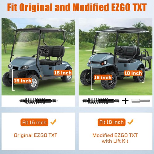 EZGO Golf Cart Front/Rear Shock Absorber Heavy Duty Coil Spring Shock Absorber Fits EZGO Medalist/TXT 1994+ Gas or Electric, OEM# 76418-G01,70928-G01,70248-G01,70324-G01,76419-G01