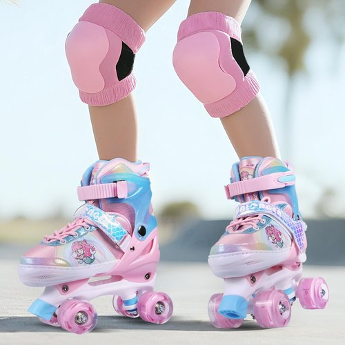 Hualonger Roller Skates,4 Size Adjustable Roller Skates Kids,Light-Up Wheels and Adorable Cartoon Designs, Multiple Layers of Protection for Girls and Boys,Suitable Indoor Outdoor