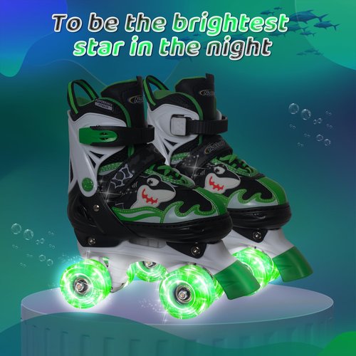 Nattork Roller Skates for Kids, Adjustable Light up Rollerskates for Girls Boys, Green Blue Purple Pink Skates for Toddler,Beginner Kids Roller Skates Indoor Outdoor