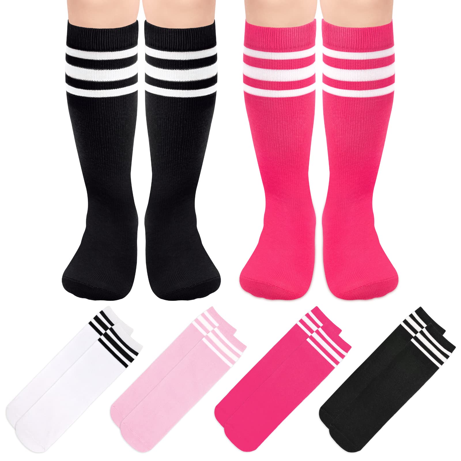 Sarfel Girls Soccer Socks Youth Soccer Socks Kids Soccer Socks Kids 4-6 Toddler Kids Baseball Socks Pink Girls Knee High Socks