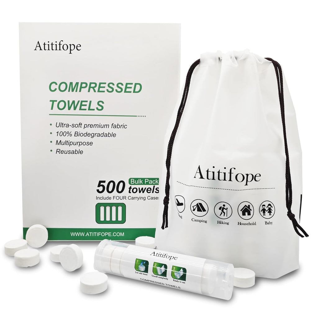 Skiennix Compressed Towels - Reusable Travel & Camping Clean Towels | Bulk Pack of 500 Count