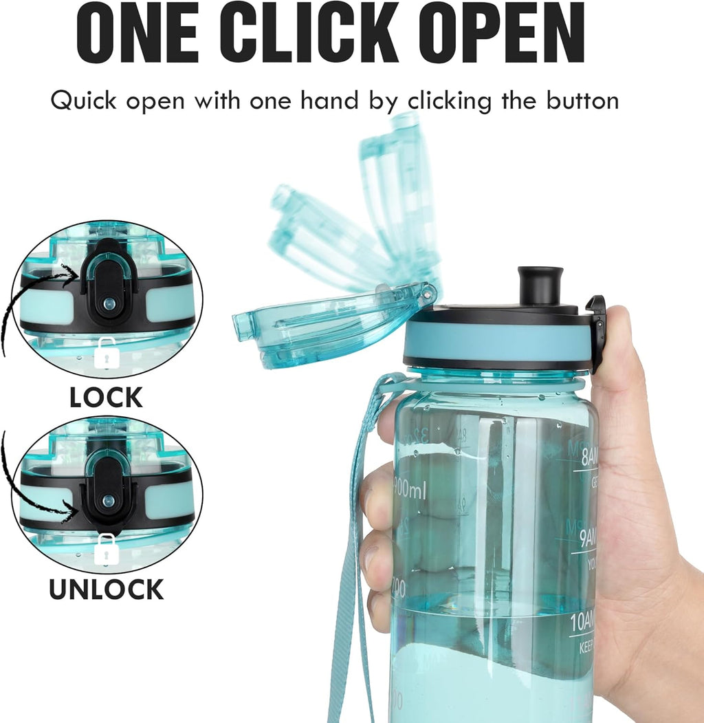 OLDLEY 32oz Motivational Sports Water Bottle - BPA-Free Tritan, Leakproof Design with Time Markers