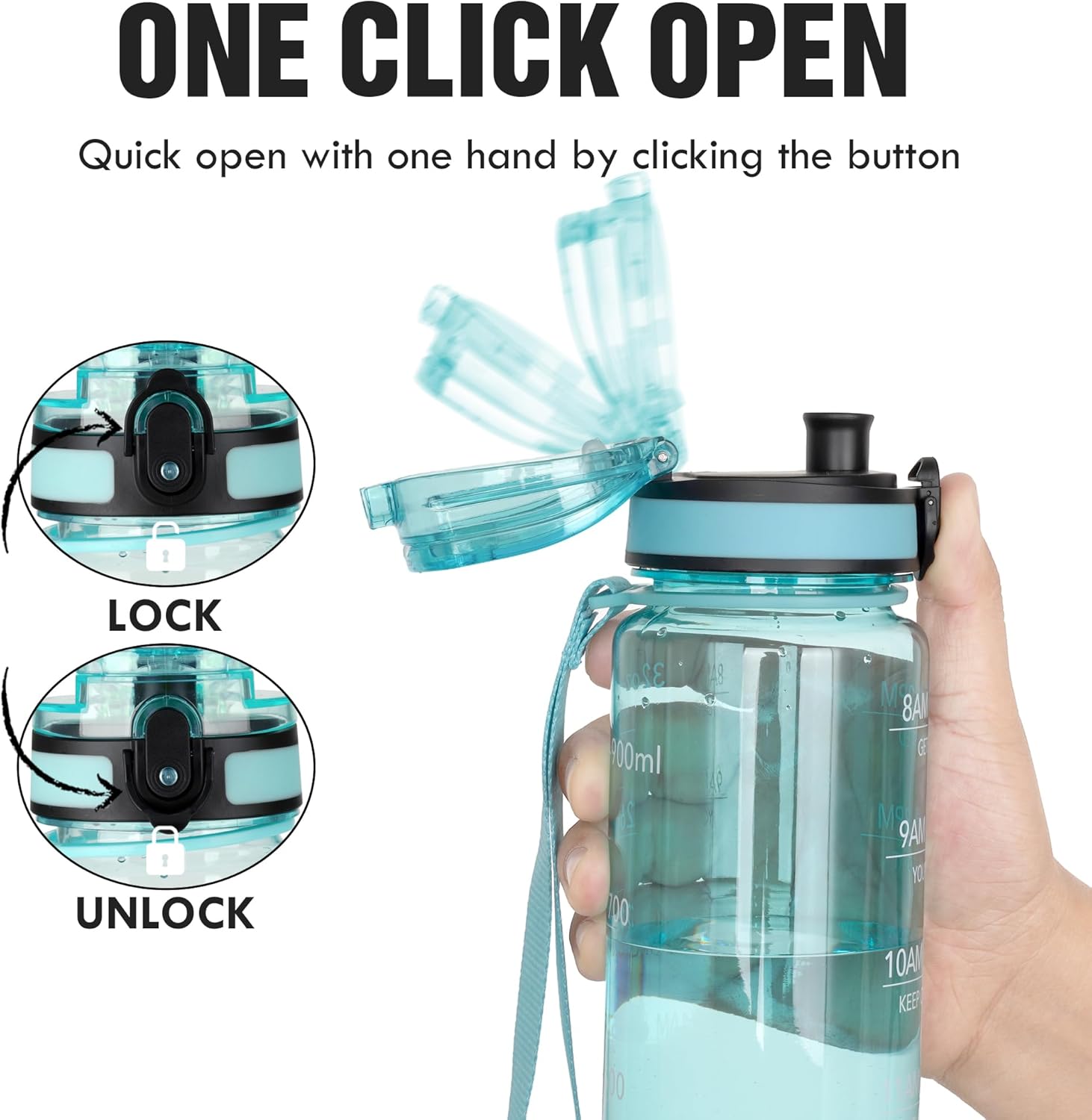 OLDLEY 32oz Motivational Sports Water Bottle - BPA-Free Tritan, Leakproof Design with Time Markers
