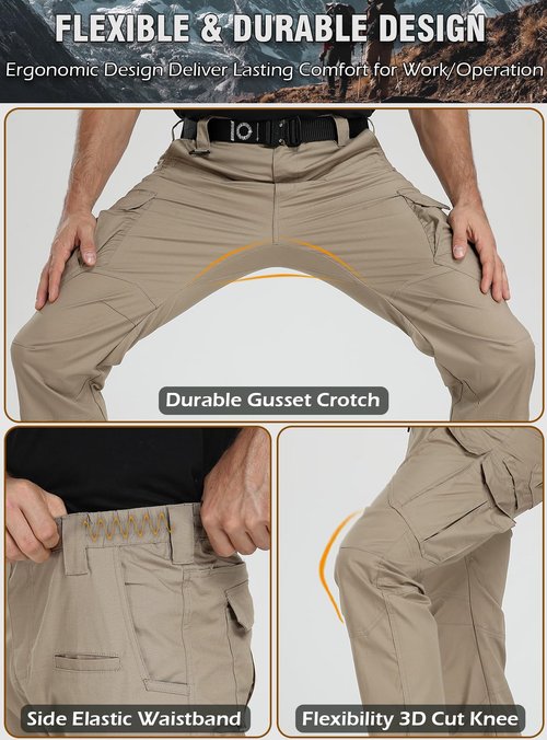 CARWORNIC Men's Stretch Work Pants Water-Resistant Flex Ripstop Tactical Cargo Pants Lightweight Cotton Carpenter Construction Utility Pants Regular Fit Outdoor Hiking Trousers with Tool Pockets