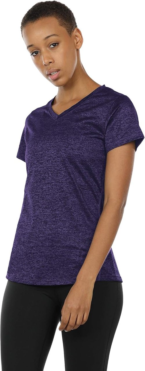 Icyzone Workout Shirts - Women's V-Neck Yoga Tops for Running & Fitness | Short Sleeve Tees (XL, Royal Blue/Purple/Charcoal)