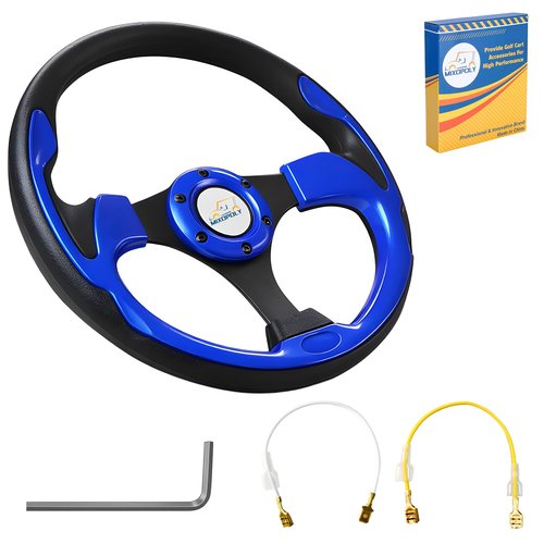 Mixopoly 12.5" Universal Golf Cart Steering Wheel fits Club Car DS/Precedent/Onward/Tempo, Yamaha, and EZGO TXT/RXV Golf Cart, Anti-Slip and Good Grip (Blue)