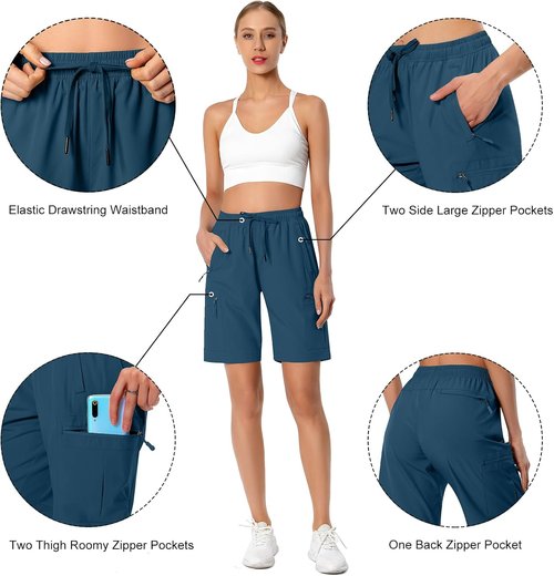 Hugut Women's Hiking Cargo Shorts - Quick Dry Athletic Shorts with Zipper Pockets | Water Resistant, Lightweight