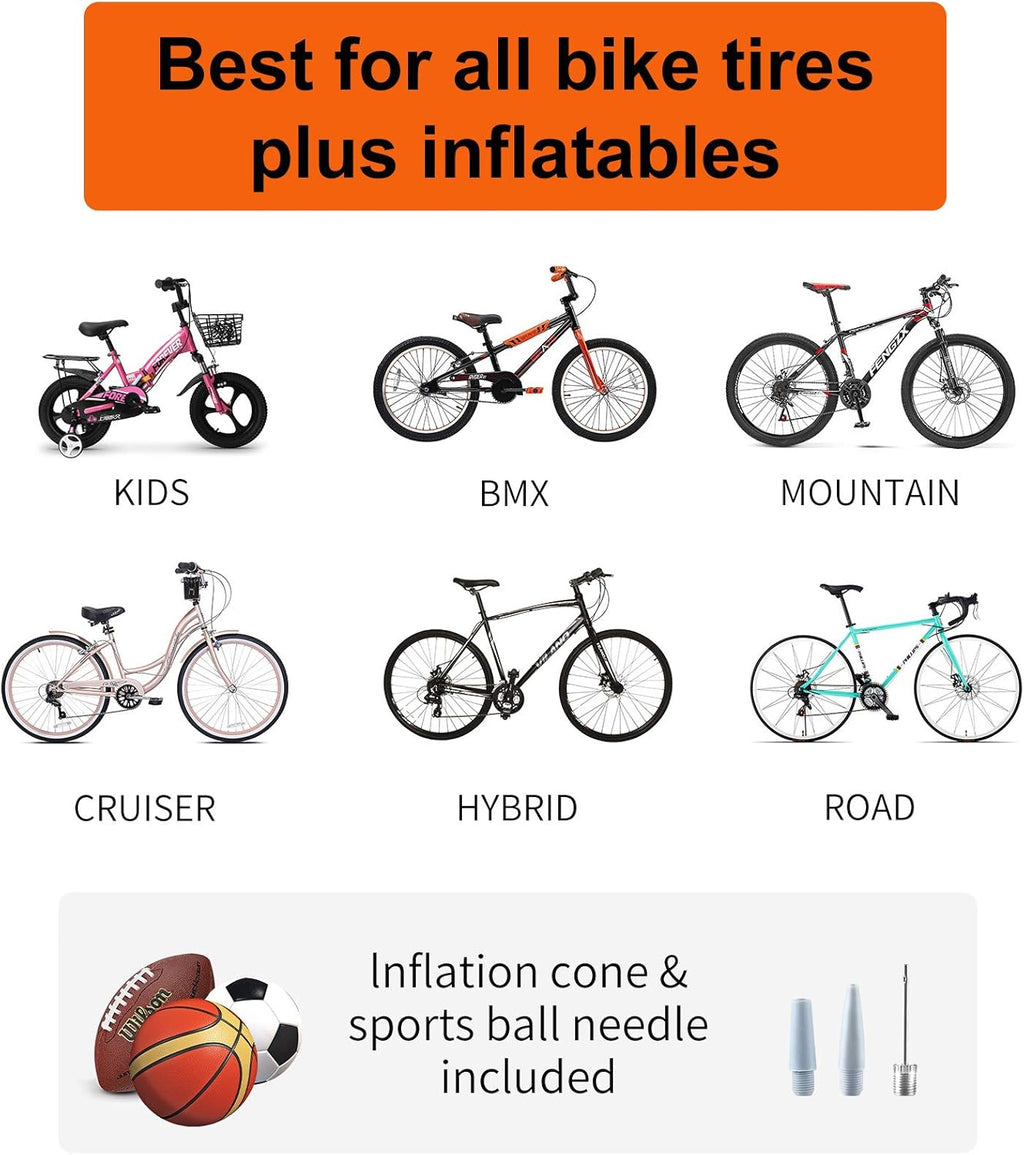 TOOLITIN Pro Bike Pump - Ergonomic Bicycle Pump with Pressure Gauge | 180 PSI, Fits Presta & Schrader Valves
